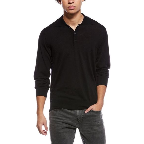Eton MensFine Knit Wool Polo Shirt Black
